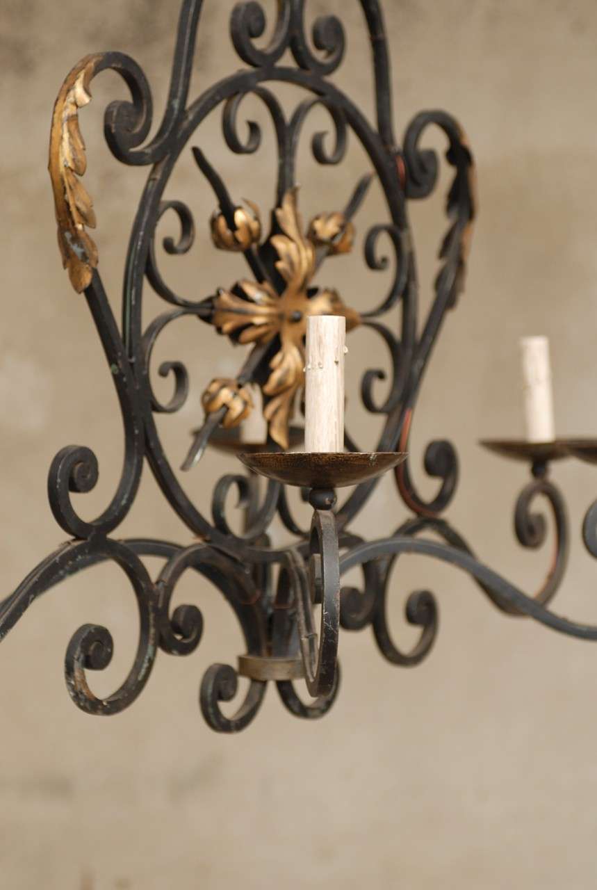 French Six-Light Forged Iron Chandelier 3