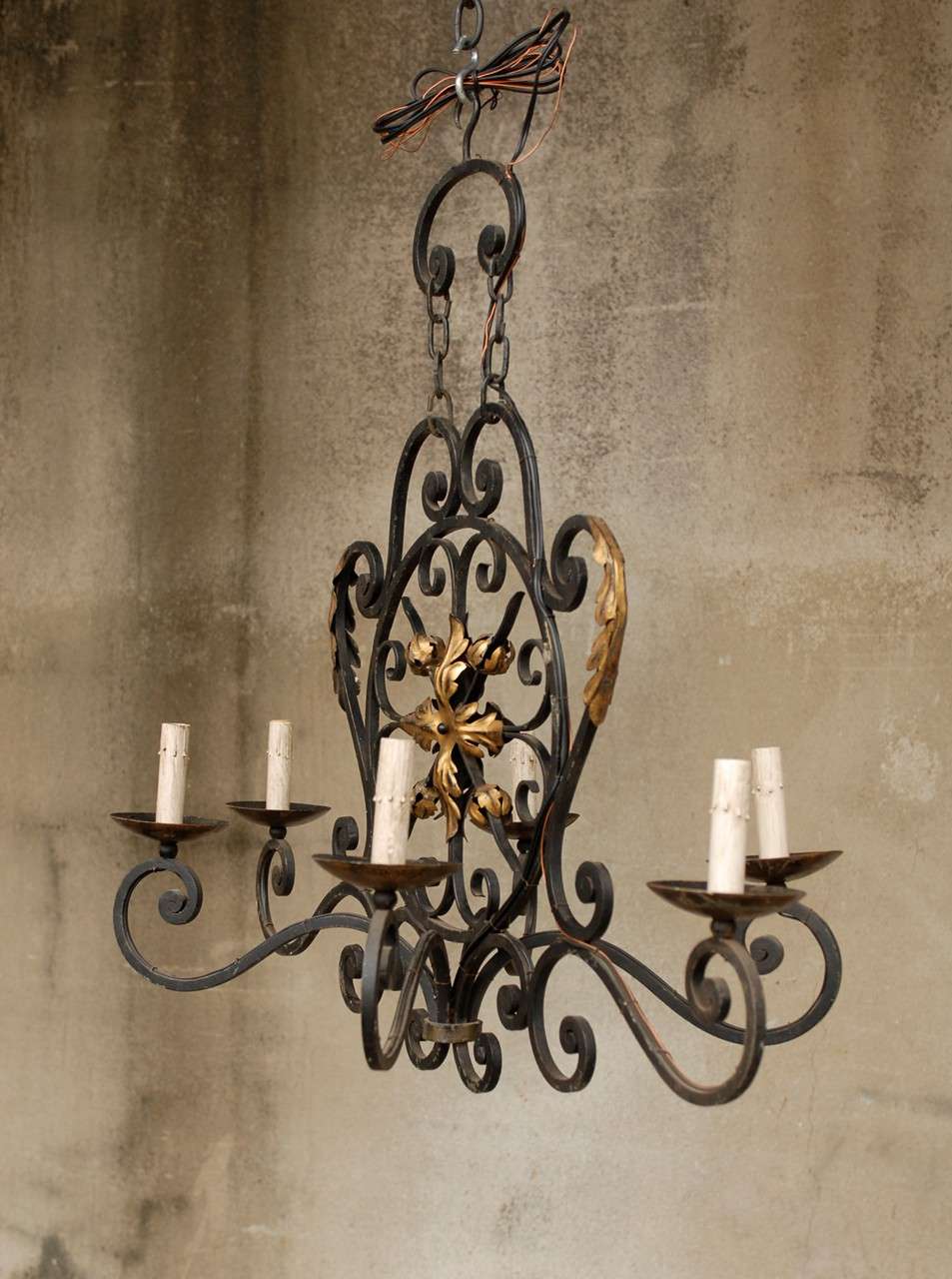 French Six-Light Forged Iron Chandelier 4