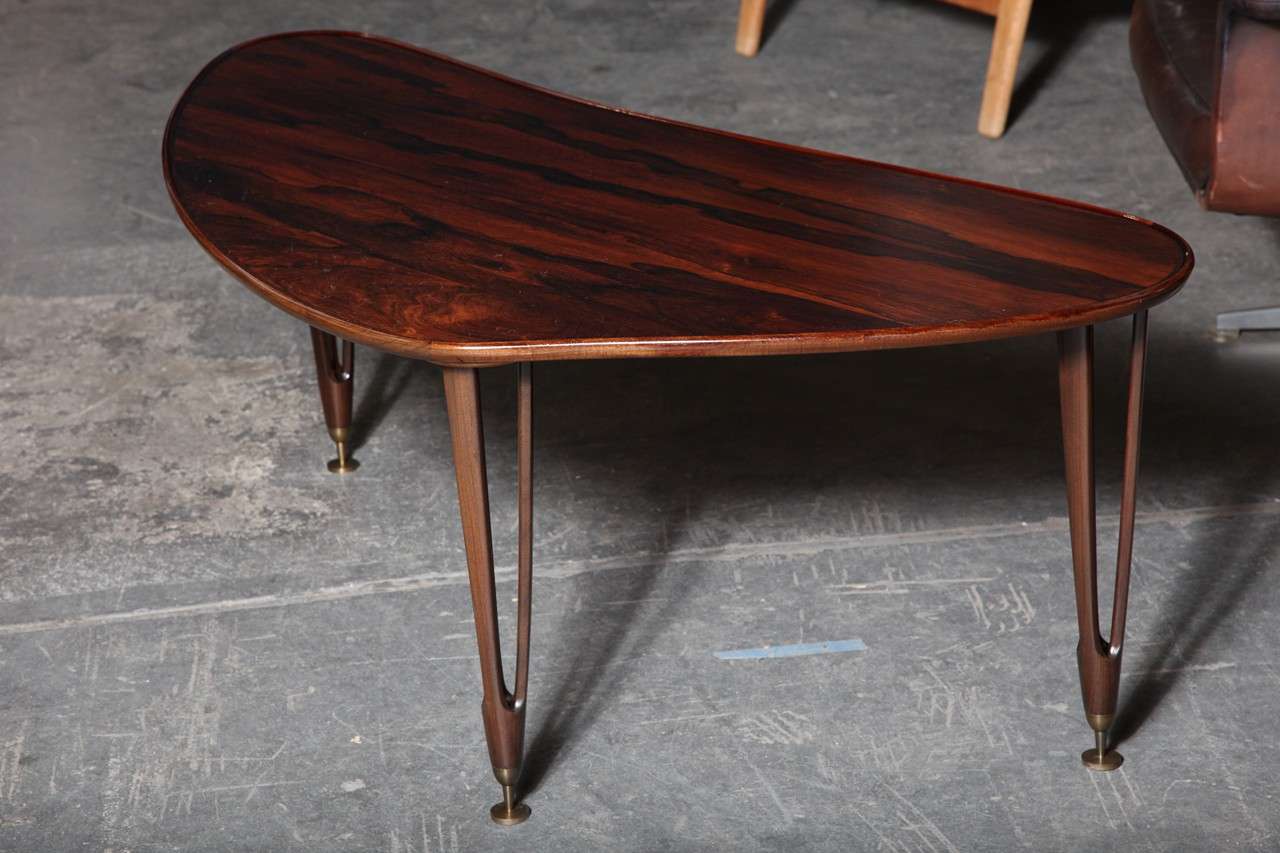 Organic Danish Modern Rosewood Coffee Table with Tripod Legs