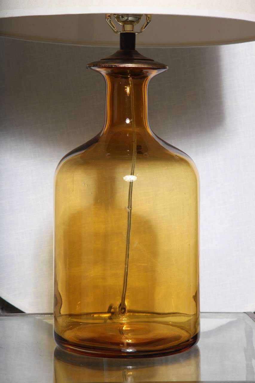 Pair of Amber Glass Table Lamps