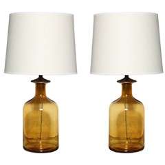 Pair of Amber Glass Table Lamps