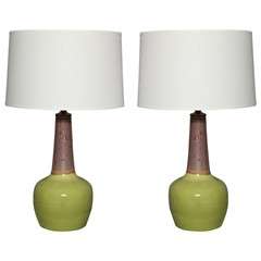 Pair Of Hand Gazed Ceramic Lamps