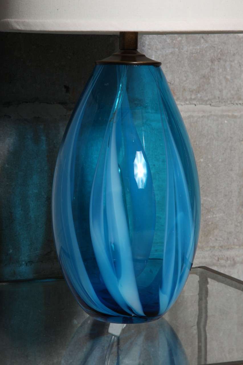 Mid-Century Modern Pair of Blue Murano Glass Table Lamps