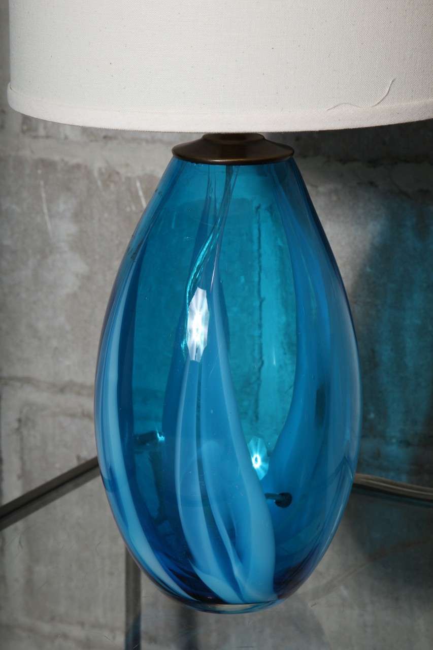 Italian Pair of Blue Murano Glass Table Lamps