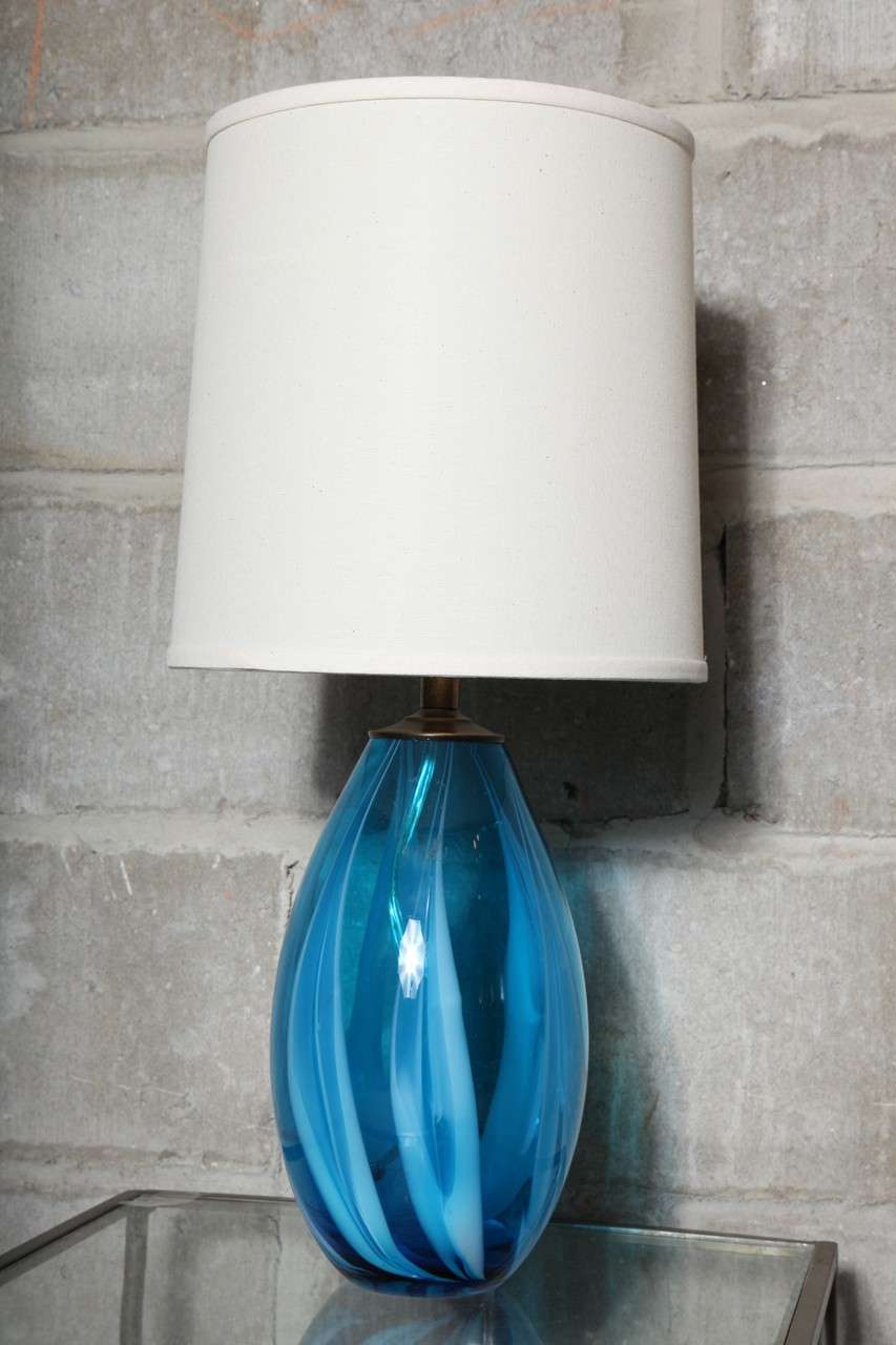 Mid-20th Century Pair of Blue Murano Glass Table Lamps
