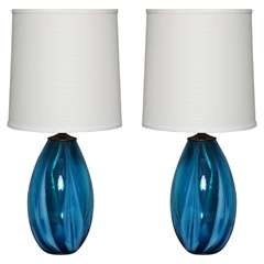 Pair of Blue Murano Glass Table Lamps