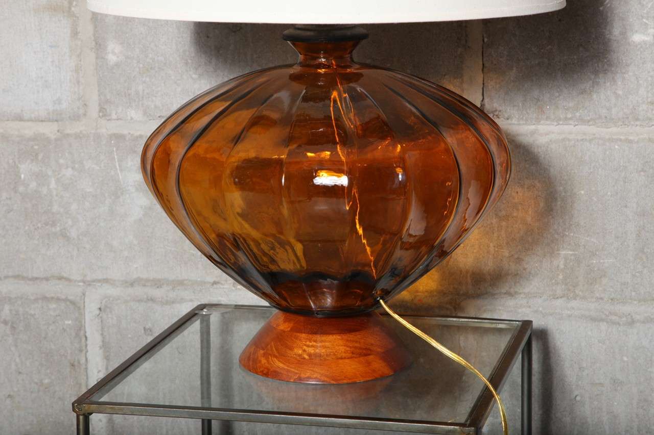 Pair of Monumental Amber Glass Table Lamps For Sale 1