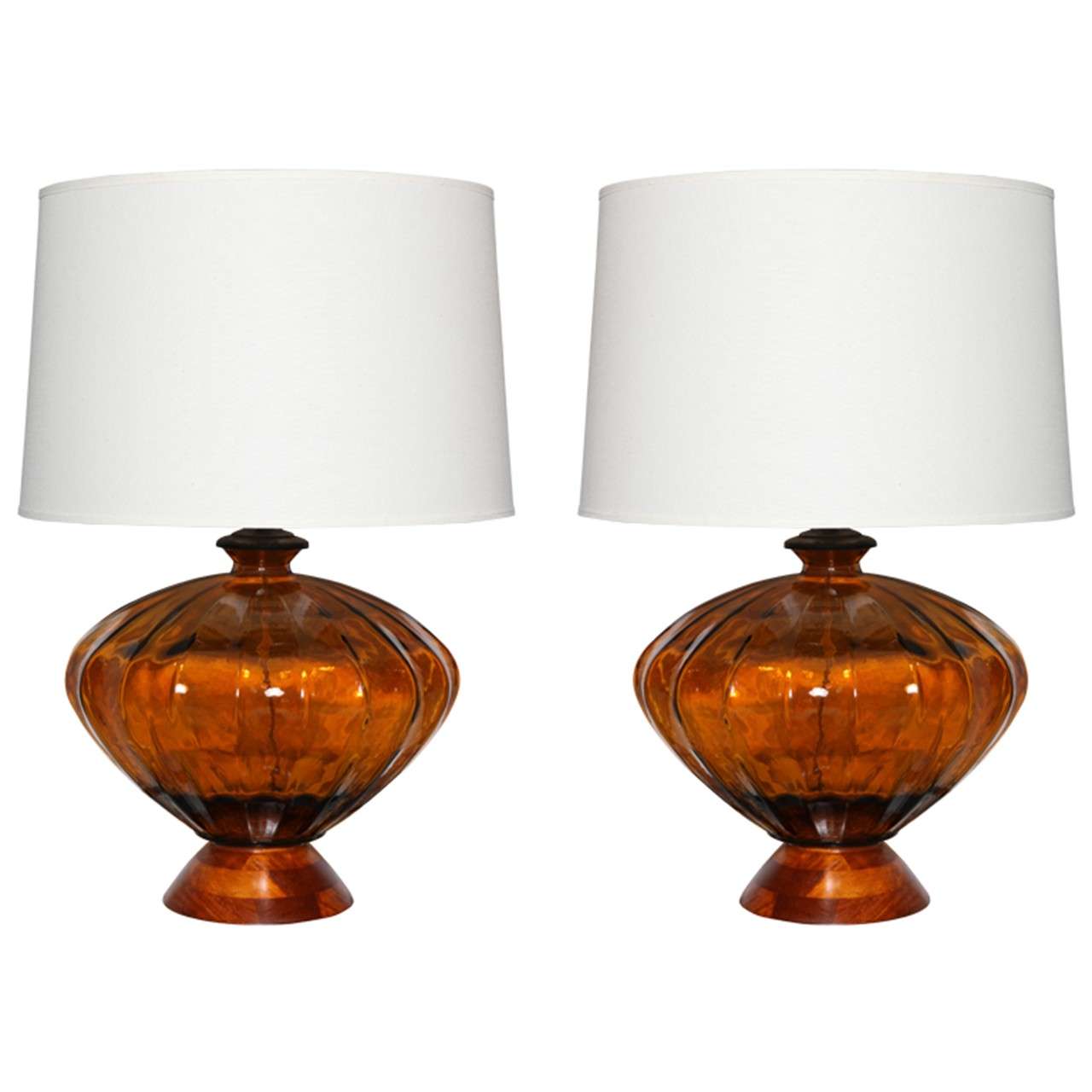 Pair of Monumental Amber Glass Table Lamps For Sale