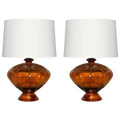 Pair of Monumental Amber Glass Table Lamps