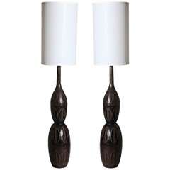 Pair of Moroccan Bronze Finish Table Lamps