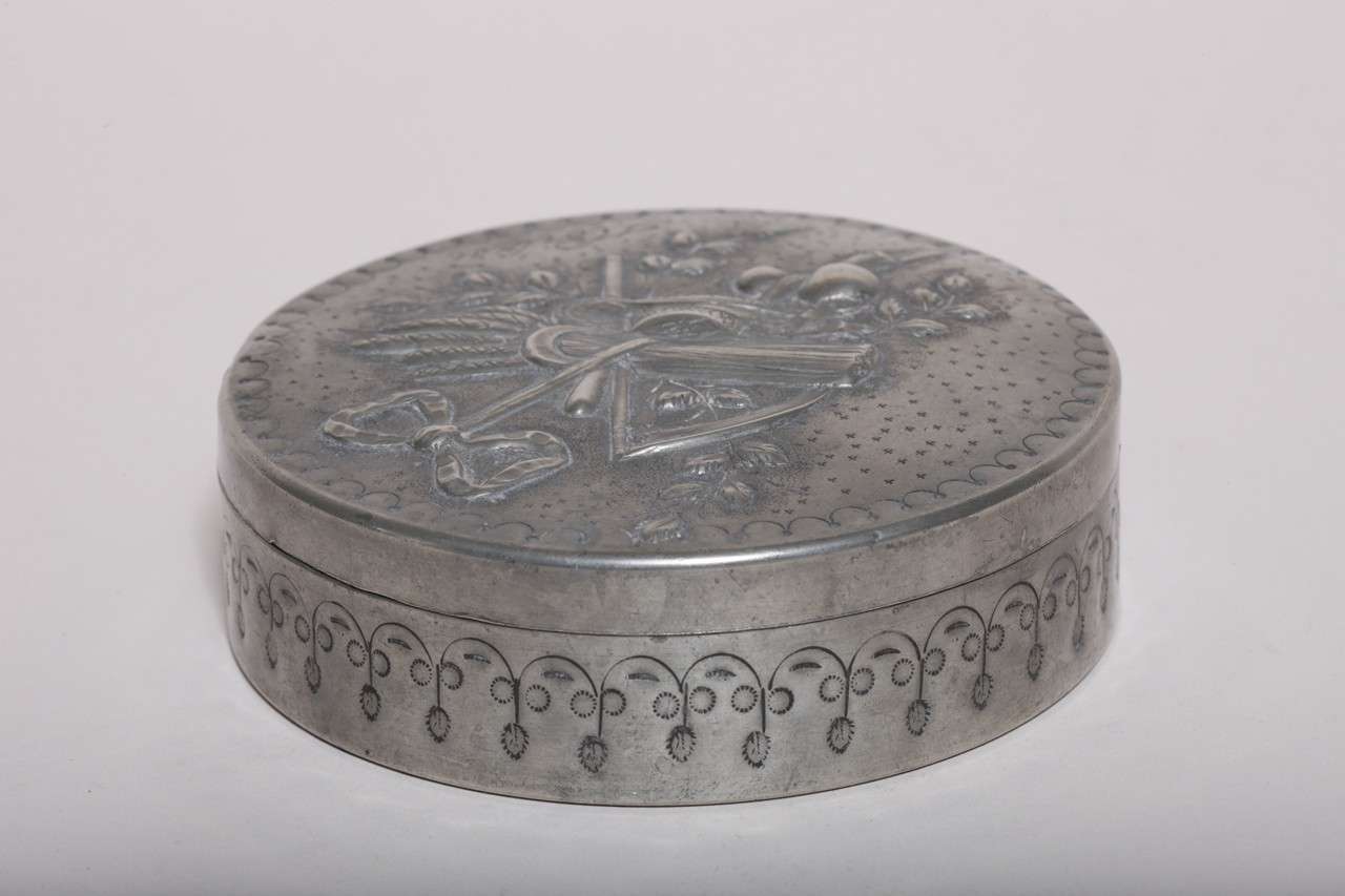 20th Century French Art Deco Circular Dinanderie Pewter Box by Cortesi