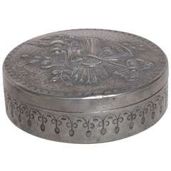 French Art Deco Circular Dinanderie Pewter Box by Cortesi