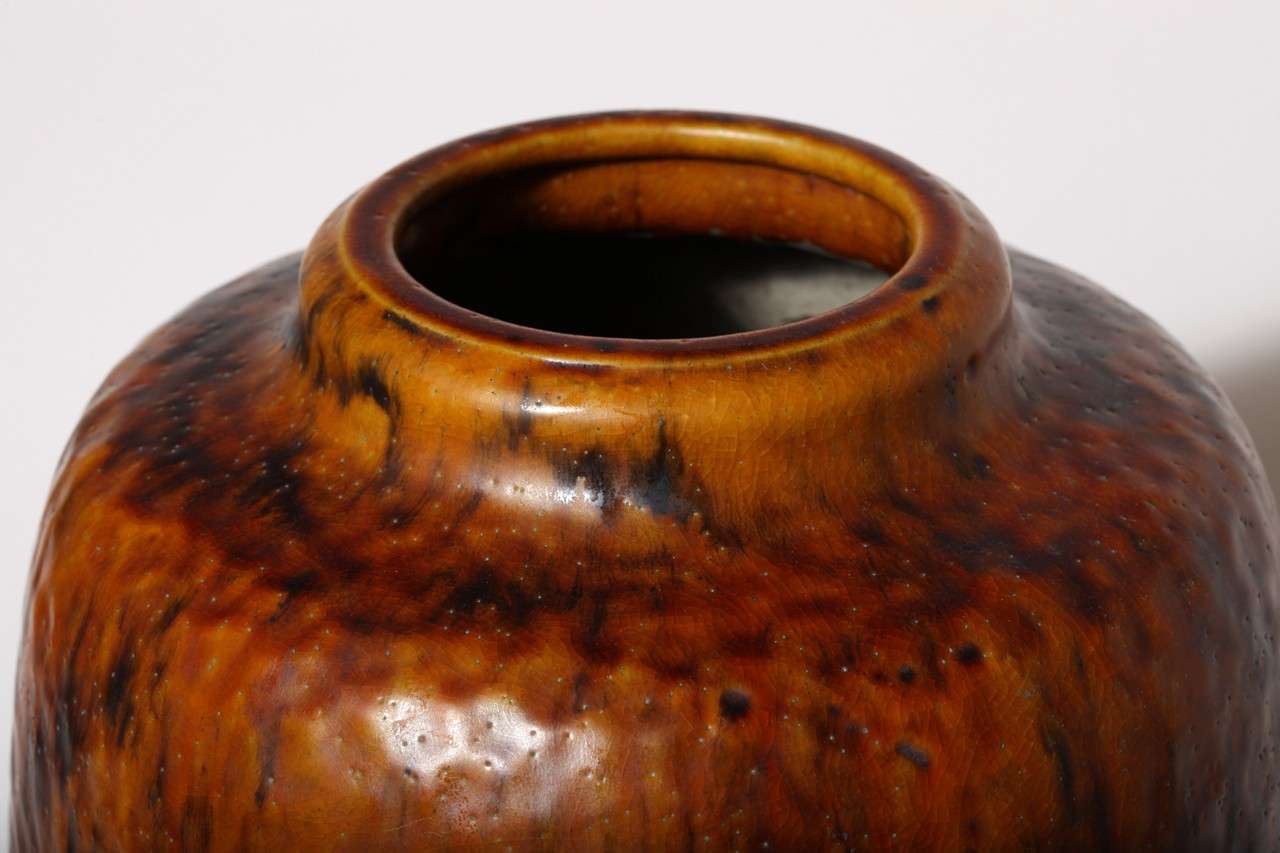 Enamel Emile Decoeur Monumental French Art Deco Stoneware Vase For Sale