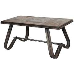 French Art Deco Wrought-Iron and Slate Coffee Table