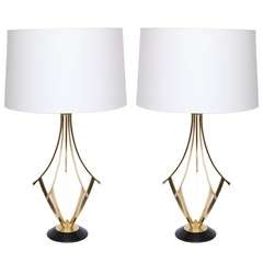 Pair of 1950s Italian Sculptural Brass Table Lamps