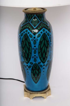 L Bourgeot Table Lamp Art Deco ceramic and brass France 1920's