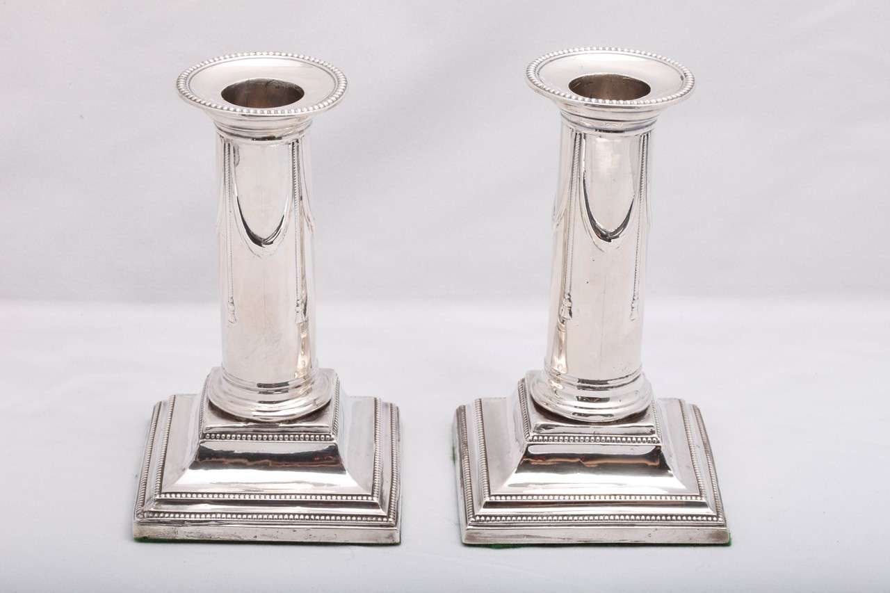 Neo-Classical Sterling Silver Column-Form Candlesticks