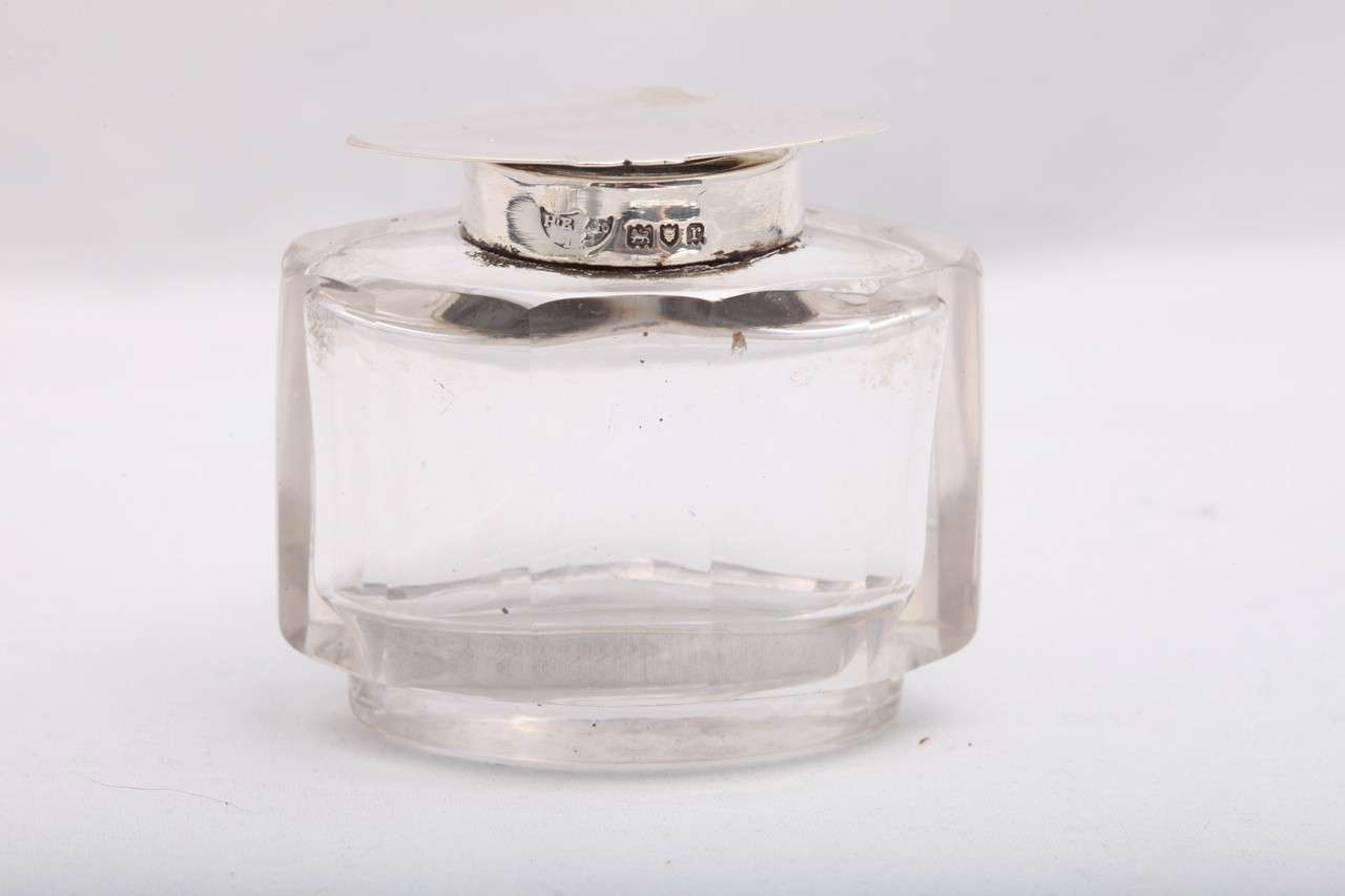 Argento 925 Calamaio con piede in argento sterling e cristallo di epoca edoardiana in vendita