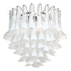 Elegant Mazzega Style White Feather Murano Chandelier 