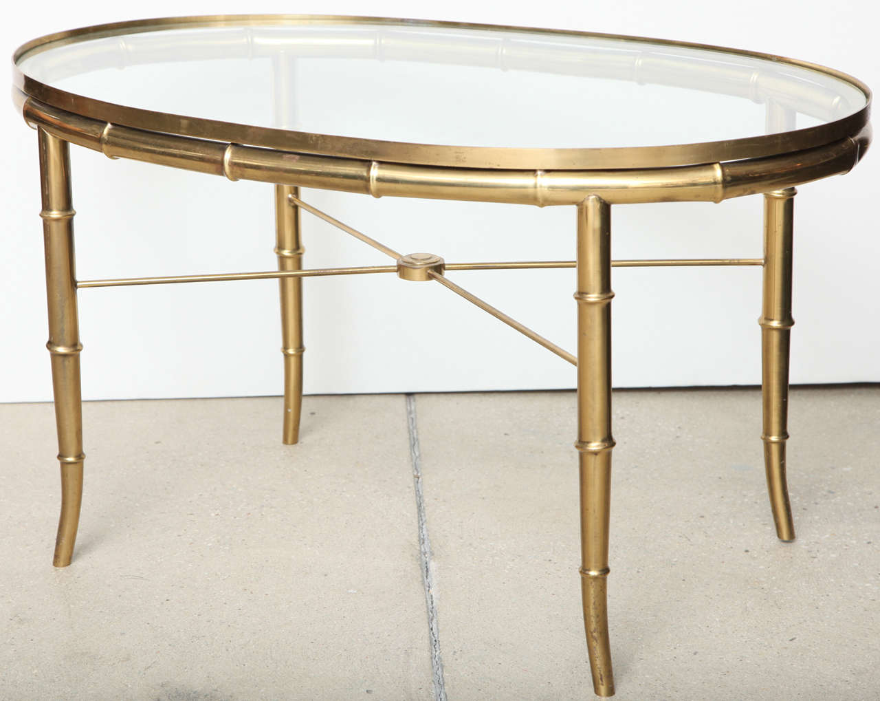 Faux Bamboo Brass Oval Cocktail Table