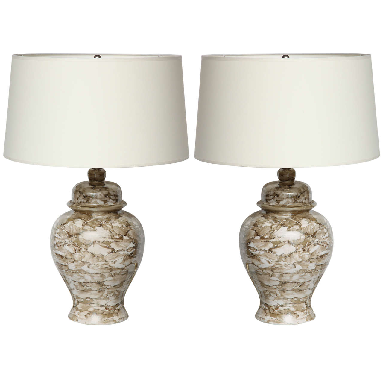 Pair Emerald Green Crackle Glazed Ginger Jar Table Lamps at 1stdibs