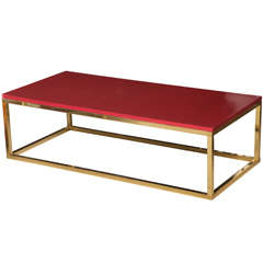 Coral Red and Brass Coffee Table