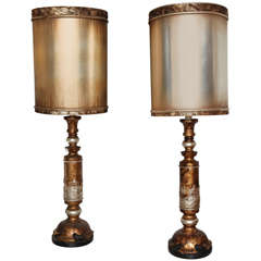 Monumental Pair of James Mont Table Lamps with Original Shades