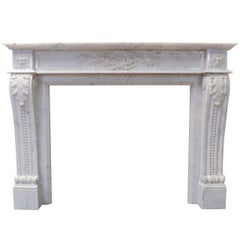 Early 20th century French Louis XVI style Carrara marble fireplace 