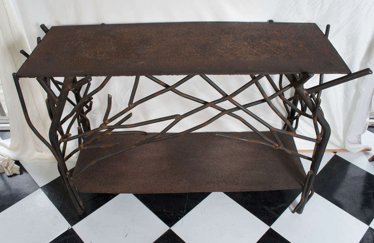 Brutalist Console Table In Distressed Condition In Hudson, NY