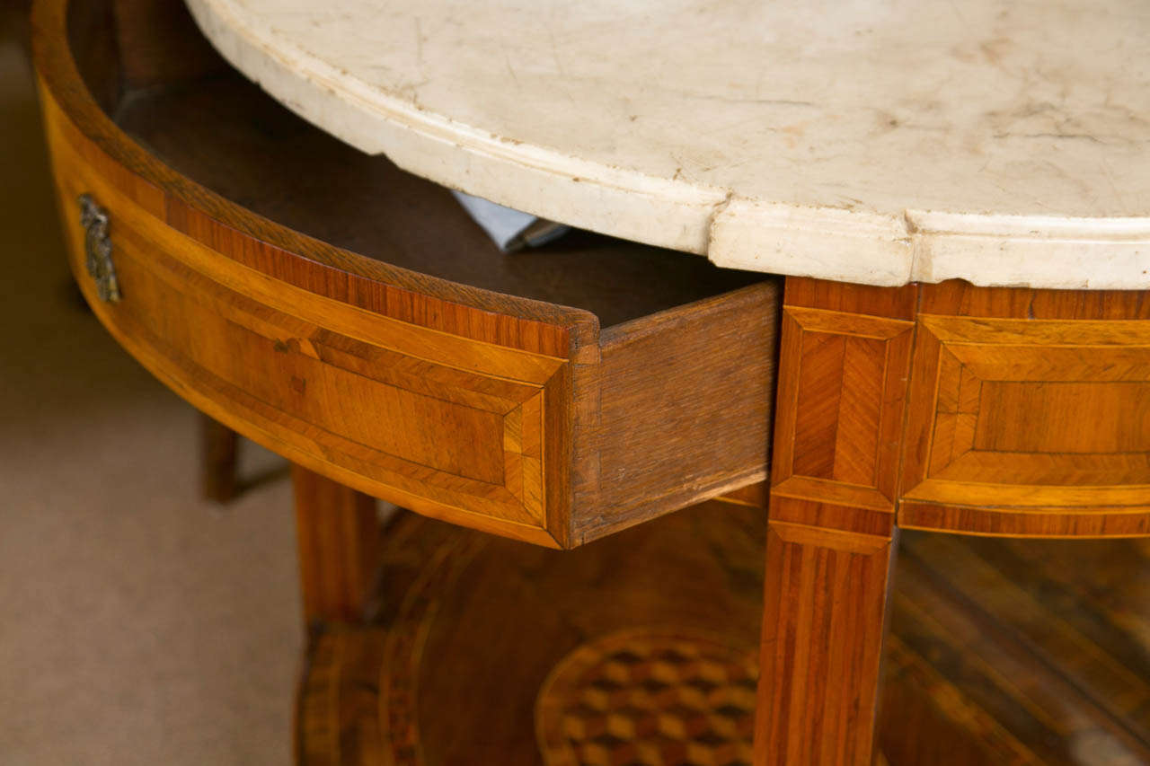 Continental Marquetry and Inlaid Demilune Marble Topped Entry Table In Excellent Condition For Sale In St.amford, CT