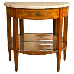 Continental Marquetry and Inlaid Demilune Marble Topped Entry Table