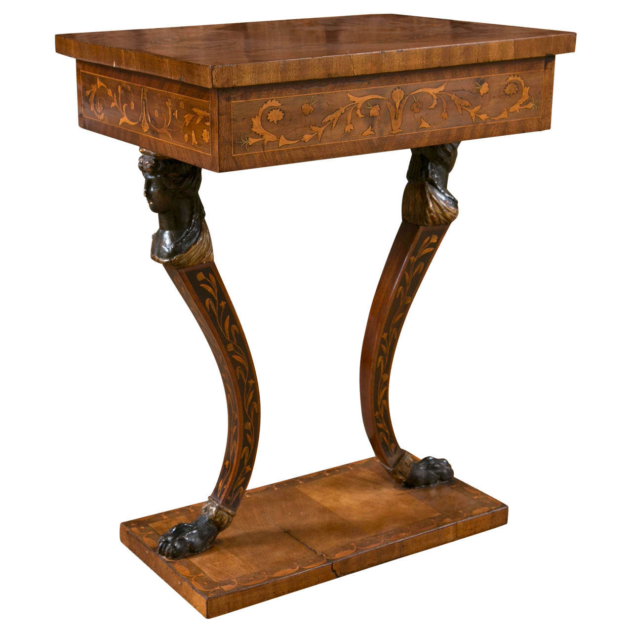 Directoire Style Inlaid Walnut Console Entry Table For Sale