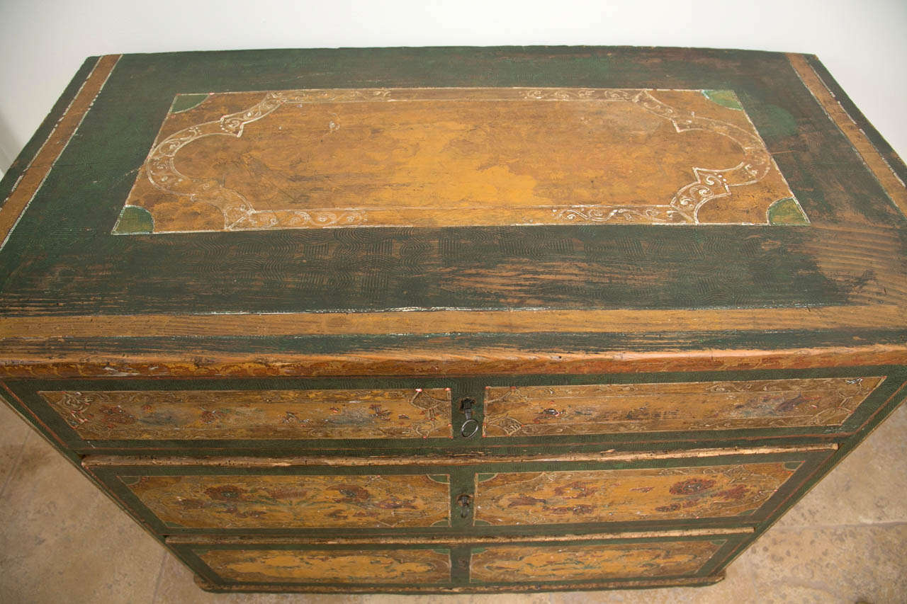 Country Continental Painted Wood Three Drawer Chest, Mid 19th Century For Sale