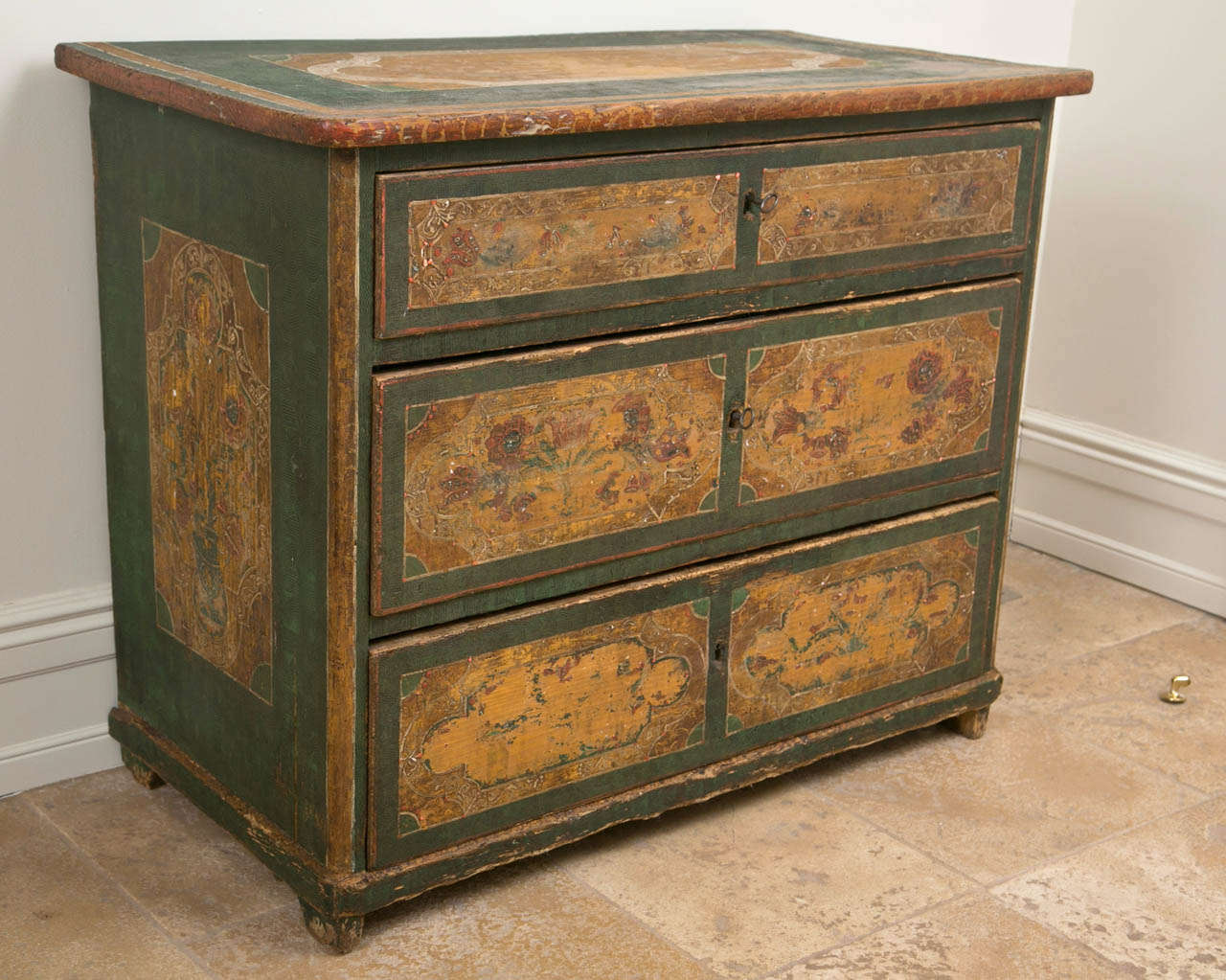 Continental Painted Wood Three Drawer Chest, Mid 19th Century For Sale 5