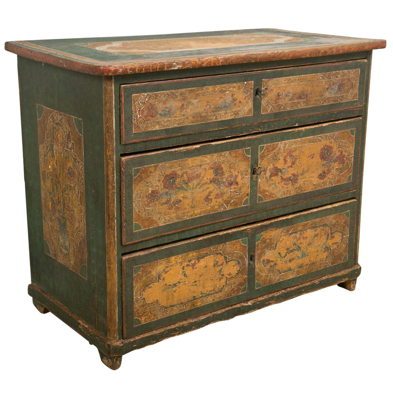 Continental Painted Wood Three Drawer Chest, Mid 19th Century For Sale