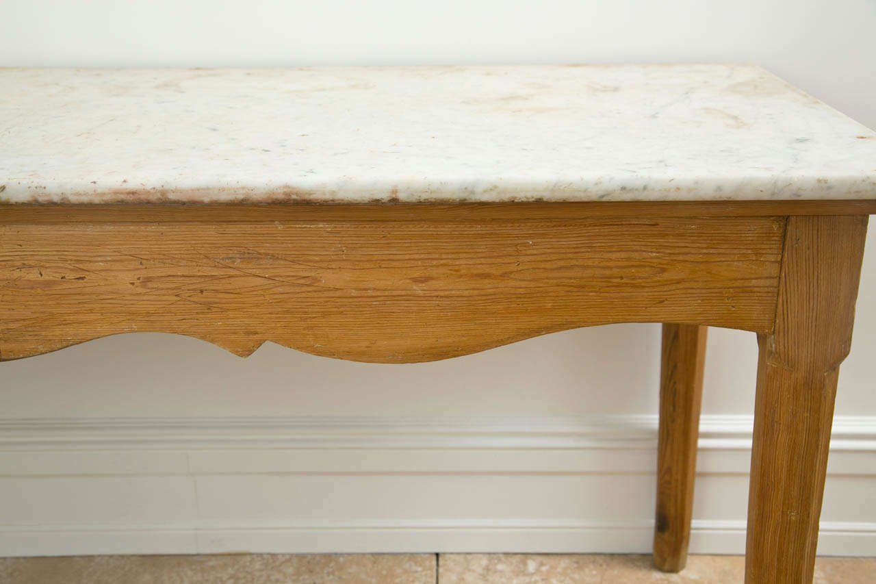French Wood Rectangular Marble Topped Entry Table For Sale 1