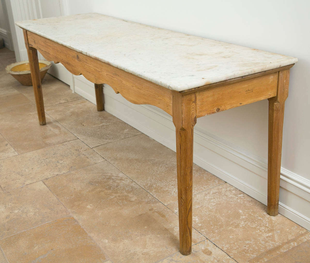 French Wood Rectangular Marble Topped Entry Table For Sale 2