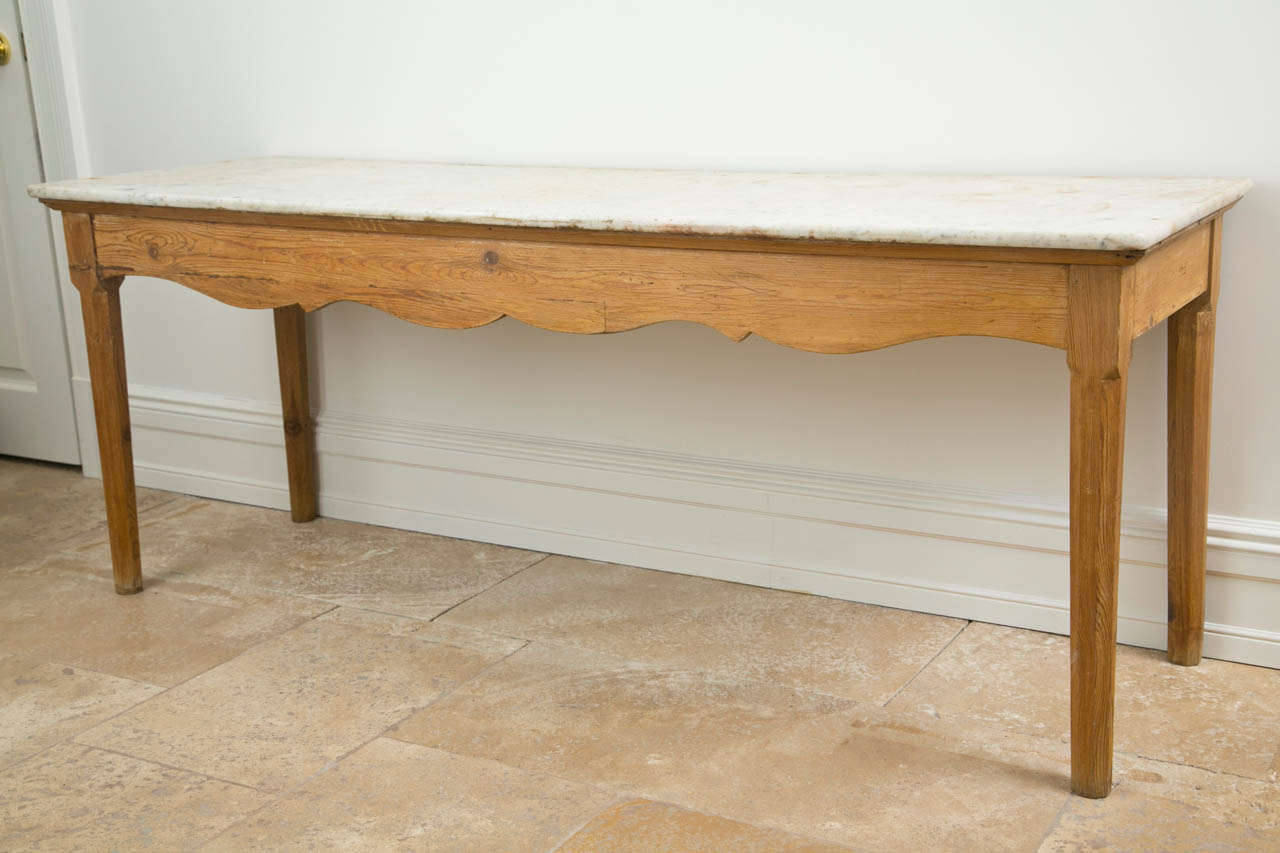 French Wood Rectangular Marble Topped Entry Table For Sale 4