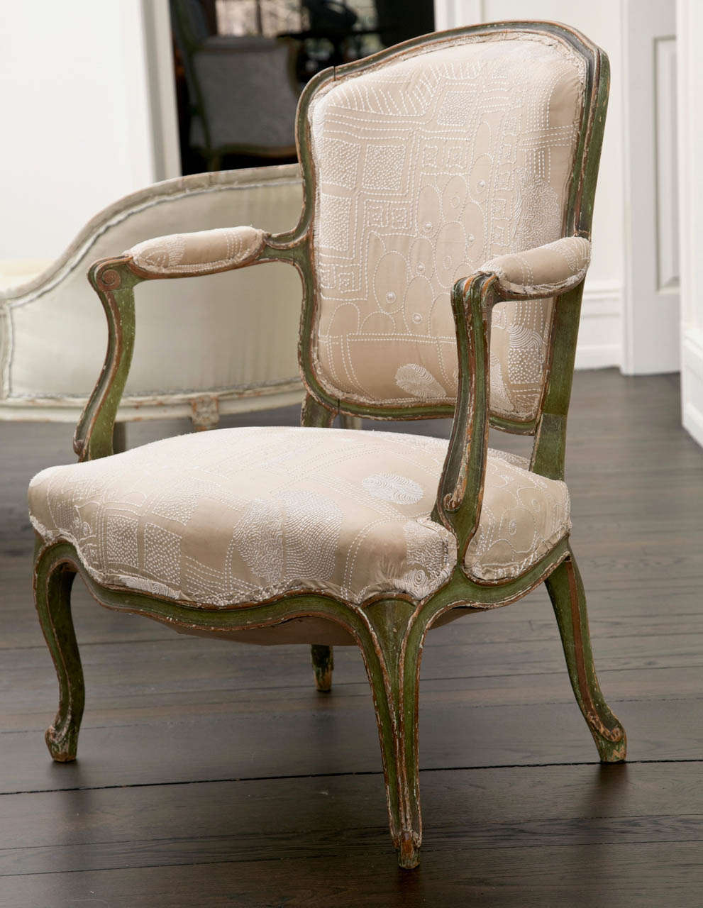 Pair of Louis XV Style Upholstered Fauteuils For Sale 1