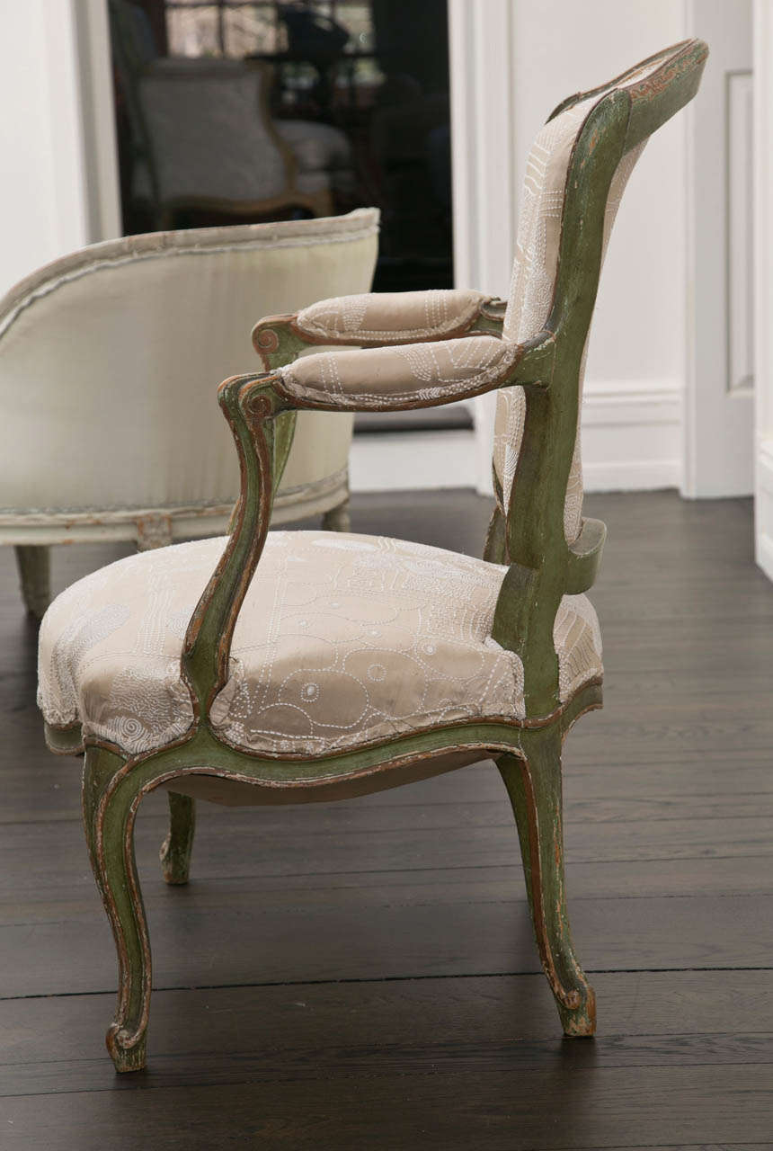 Pair of Louis XV Style Upholstered Fauteuils For Sale 3