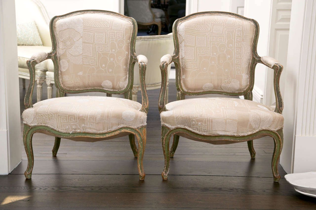 Pair of Louis XV Style Upholstered Fauteuils For Sale 5