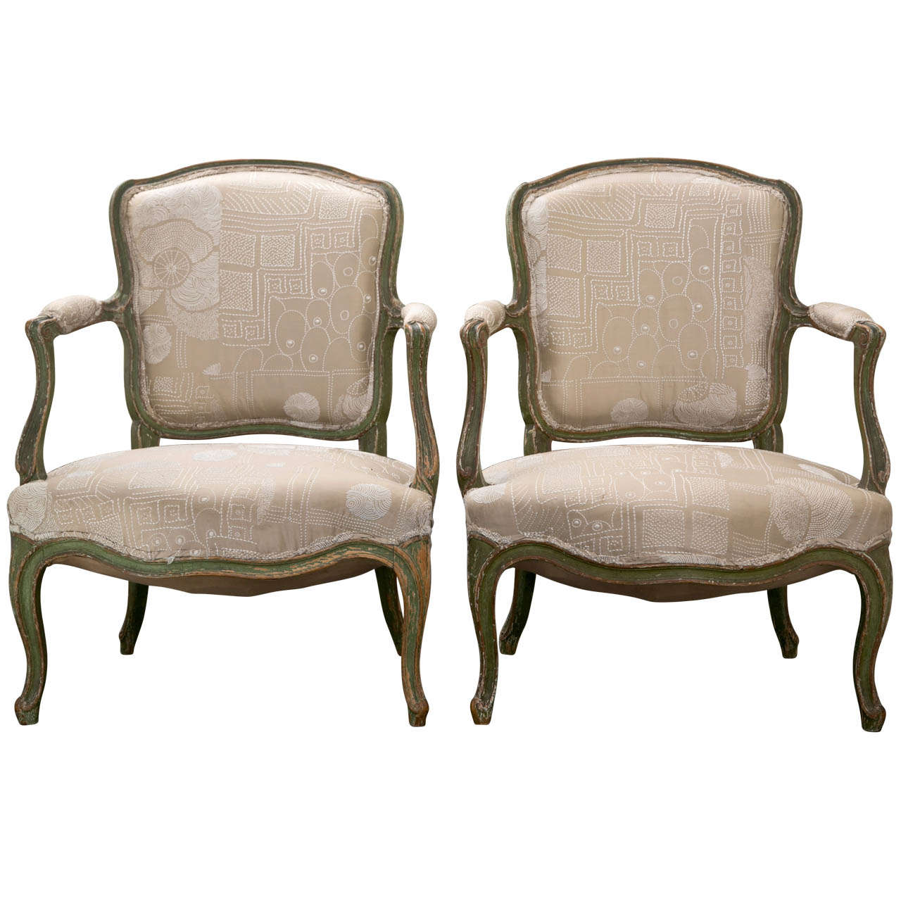 Pair of Louis XV Style Upholstered Fauteuils For Sale