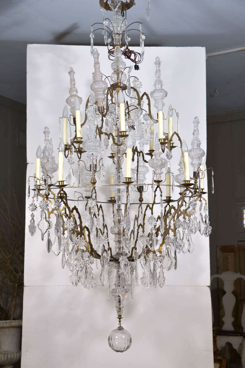 French large dramatic crystal chandelier.
Armature of chandelier is shaped as thorn branches.
A crown tops the chandelier.