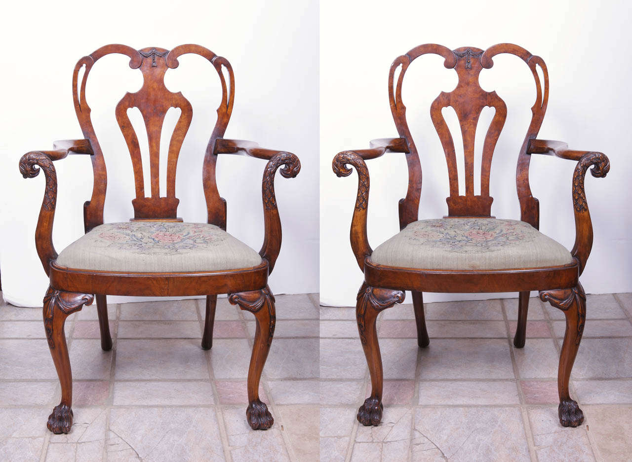 Pair of 19th Century Irish Chippendale Armchairs