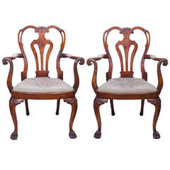 Pair of 19th Century Irish Chippendale Armchairs