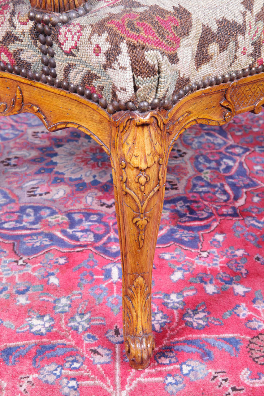 Wood French Louis XV Fruitwood 18th c tapestry chairs For Sale