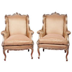19th c French Louis XV gilded bergeres