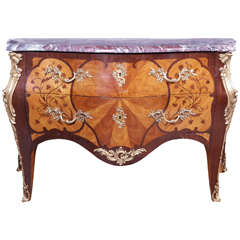19th c French Louis XV Kingwood and marquetry inlayed commode