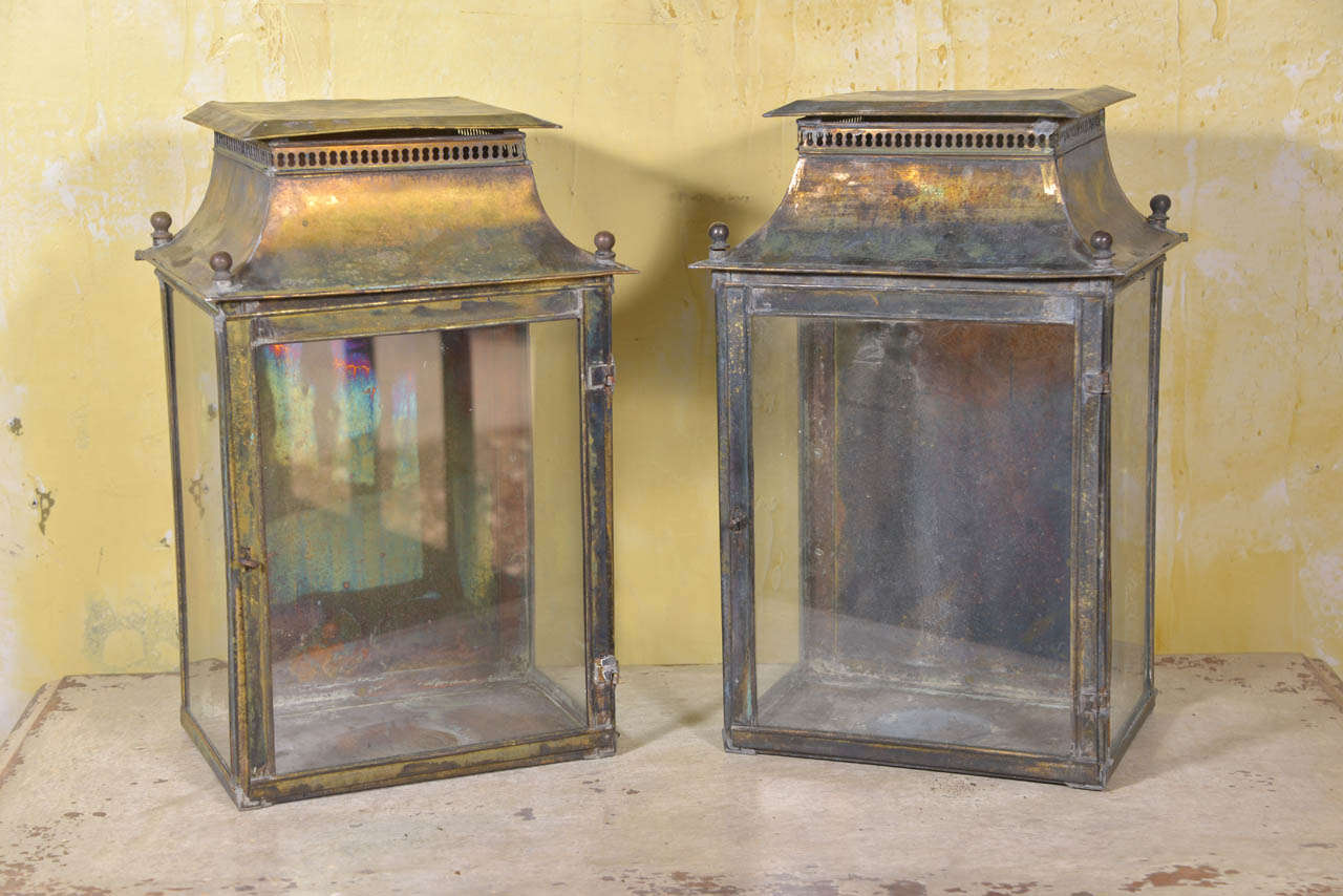 Pair brass wall lanterns