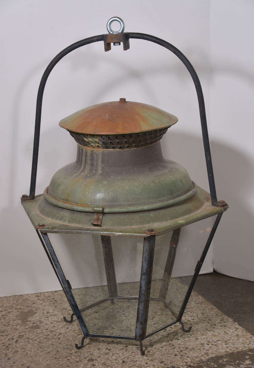 Large French Copper Lantern In Excellent Condition In Houston, TX